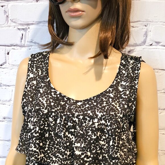 J. Crew, 100% silk black and white sleeveless tiered ruffle blouse - Picture 5 of 10